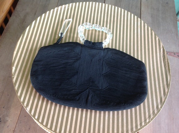 Vintage 1940's Black Faille Purse Handbag beautifu