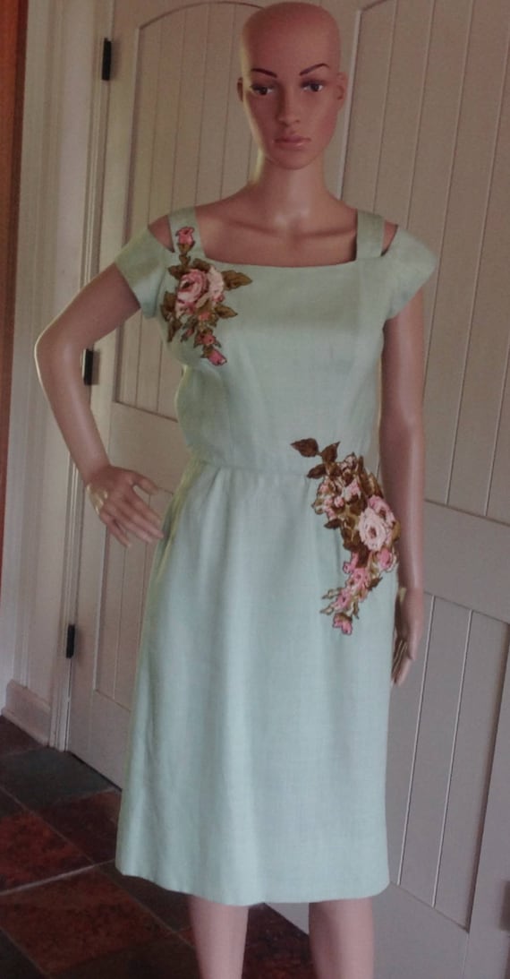 Vintage Dress by Peggy Hunt in Pastel Green Brushe