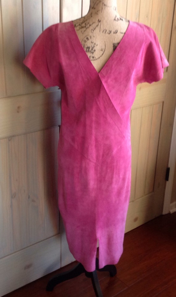 Vintage Fuchsia Pink 1980's Suede dress by Lauren 