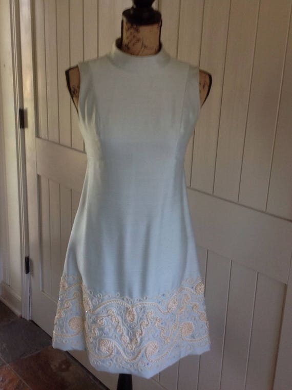 Vintage Baby Blue Silk 60's Dress with a border of