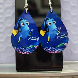 Finding Nemo Dangle Earrings, Teardrop Wood, Handmade, Hypoallergenic