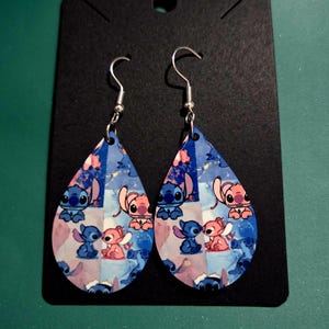 Stitch Teardrop Dangle Earrings, Handmade Wood Jewelry 1