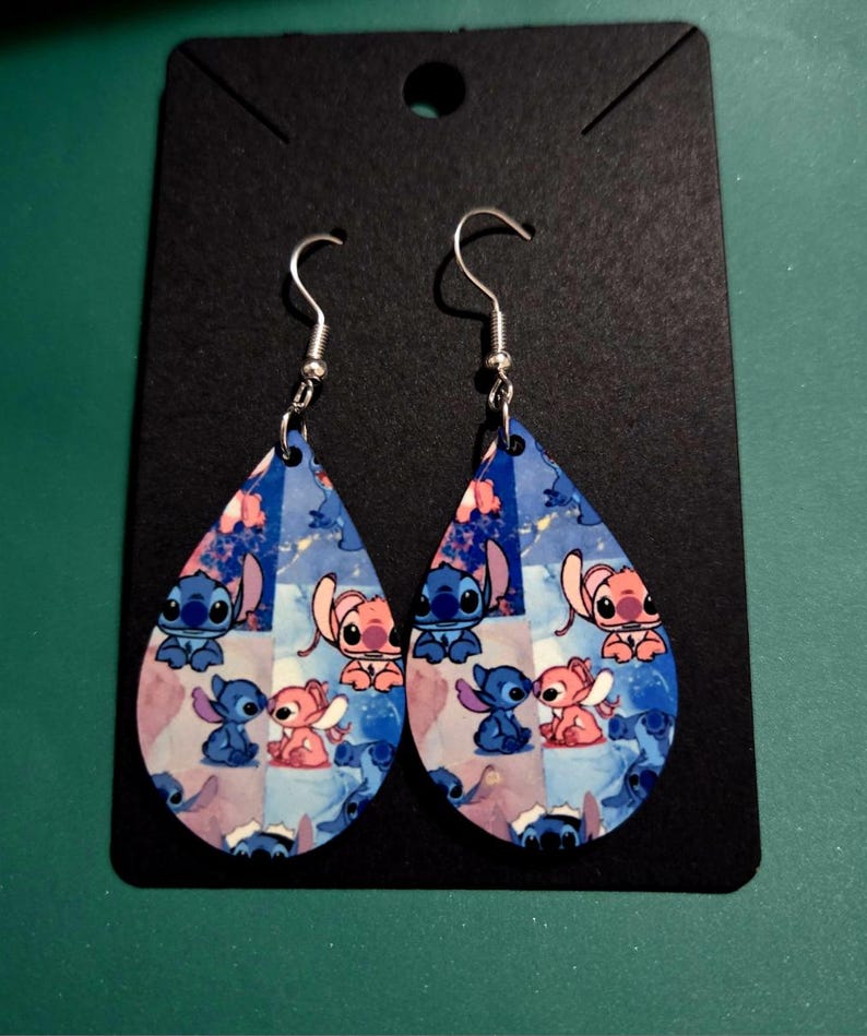 Stitch Teardrop Dangle Earrings, Handmade Wood Jewelry 1