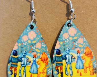 Wizard of Oz Teardrop Earrings, Handmade Wood Dangles, Hypoallergenic