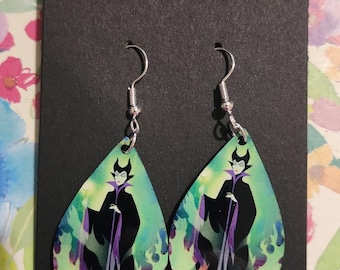 Maleficent Earrings – Sleeping Beauty Villain, Teardrop Dangle, Handmade Jewelry