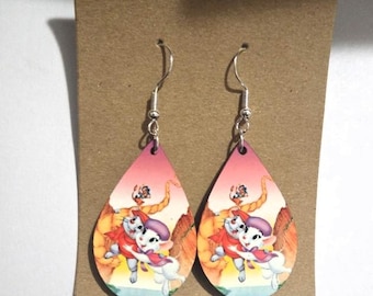 Rescuers Down Under Wood Earrings, Handmade Teardrop Dangles, Hypoallergenic Options