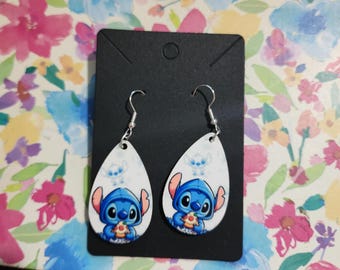 Stitch Teardrop Ohrringe, hypoallergene Titan Haken