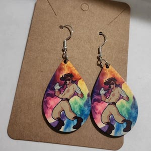 Goofy Movie & Powerline Earrings Teardrop Wood Earrings, Dangle Earrings, Handmade Jewelry, Hypoallergenic Clip On, Titanium: Variety