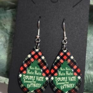 Grinch Christmas Earrings Wooden Teardrop : Variety of Styles, Hook, Clip On, and Titanium
