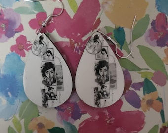 Mulan Teardrop Earrings, Handmade Wood Dangles, Titanium Hooks