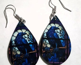 Glas-Rabe Ohrringe, Teardrop Holz baumeln, hypoallergen Titan