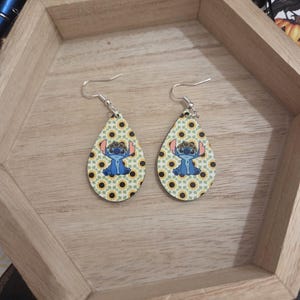 Stitch Teardrop Dangle Earrings, Handmade Wood Jewelry 2