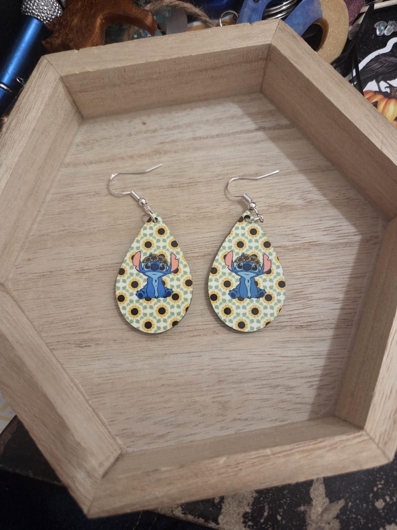 Stitch Teardrop Dangle Earrings, Handmade Wood Jewelry 2