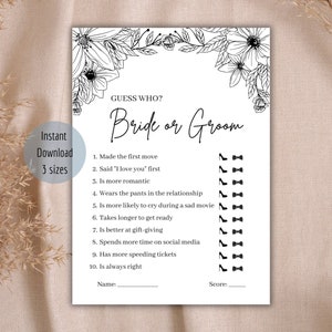 Printable Bridal Shower Game Guess Who Bride or Groom Shoe - Etsy