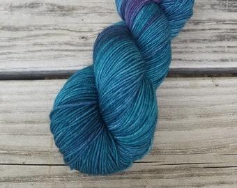 Anticipation Hand-Dyed Yarn, Teal Purple Variegated Merino Nylon Blend