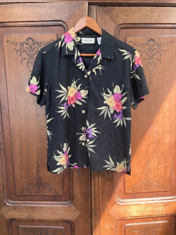 Lemon Grass Vintage Linen Floral Shirt Hawaiian