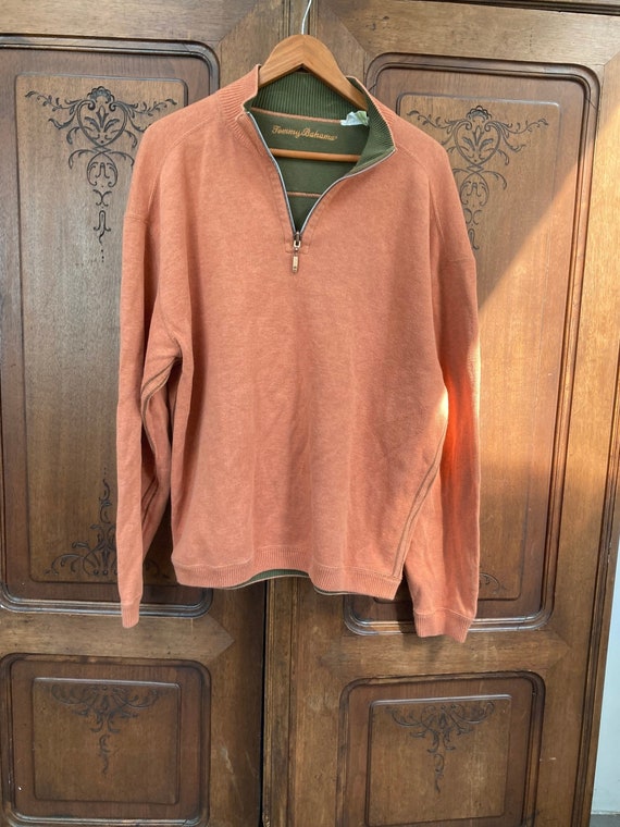 Tommy Bahama Quarter Zip Pullover Sweater Orange Embroidered Logo
