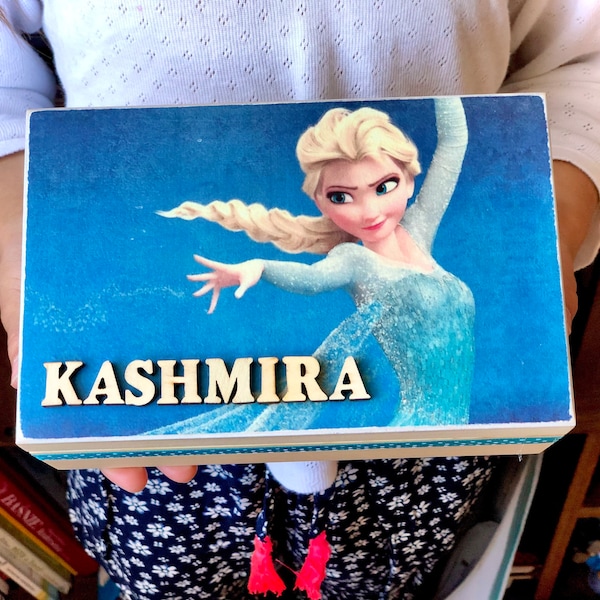 Frozen, gift, personalised, Disney, Easter gift, wooden box, jewellery, storage, room decor, hair accessories, party, girl, princess, Elsa