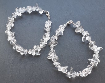 Clear Crystal chip and Silver Bead Bracelets - Sterling Silver