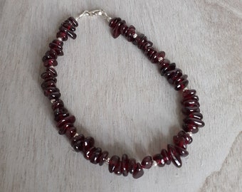 Garnet chip and Silver Bead Bracelet - Sterling Silver