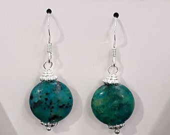 Green Azurite Malachite Drop Earrings - Sterling Silver