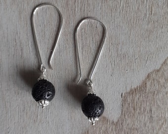 Lava Stone Drop Earrings - Sterling Silver