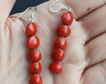 Red Sandalwood Seed Earrings - Sterling Silver