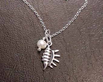 True Conch Shell Sterling Silver Necklace / with or without Freshwater Pearl