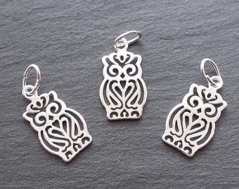 Owl Charms 8 pcs - Sterling Silver 925