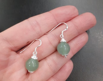 Green Aventurine Drop Earrings - Sterling Silver