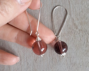 Mauve Glass Bead Drop Earrings - Sterling Silver