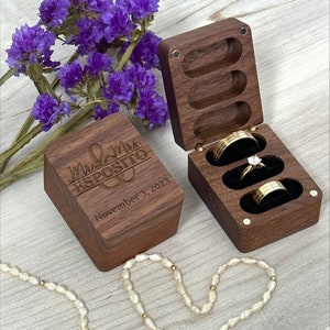 Triple Slot Wooden Velvet Ring Box | Custom Wedding Ring Box | Engagement Ring Box | Triple Slot | Modern Ring Box | Custom Ring Box 3 slots