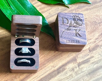 Custom Wedding Ring Box-Triple Slots Ring Box-Wooden Ring Box-Engagement Ring Box Personalized-Ring Bearer Box-Gift for Her-Wood Anniversary