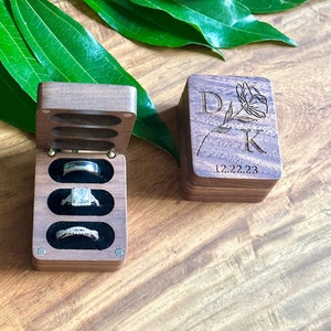 Personalized Wooden Wedding Ring Box: Triple Slot Engagement Ring Holder