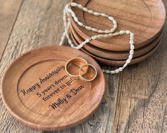 Engraved Wood Ring Dish – 5th Anniversary Gift, Personalized Plate