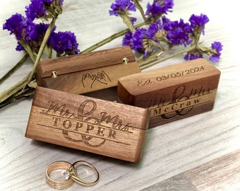 Ring Box, Double Slot Houten Ring Box, Custom Wedding Ring Box, Gepersonaliseerde Ring Bearer Box, Engagement Wood Ring Holder, Gegraveerde Ring Box