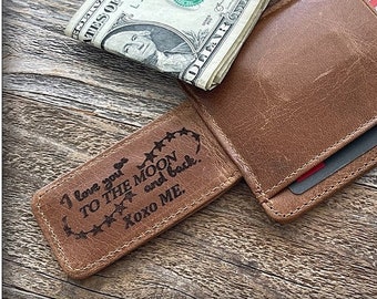 Personalized Minimalist Wallet, Leather Money Clip, Money Clip, Custom Wallet, Leather Wallet, Magnetic Wallet, Groomsman Gift, Anniversary