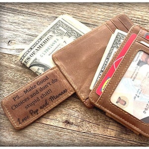 No hagas estupideces ni hagas frases divertidas, Cartera de cuero personalizada, Cartera personalizada para hombre, Cartera personalizada para hombre, Cartera de cuero para hombre