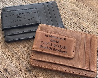 In Loving Memory Of, Memorial Tribute, In Memory Of, Leather Money Clip Personalized Gift, Personalized Dad Gift,Brother Gift Leather Wallet