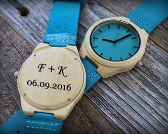 Engraved Wood Watch - Mens Wooden Custom Engraved - Leather Band Wood Watch - Mens Watch - Groomsmen gift -Wooden Watches