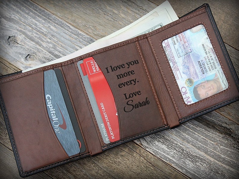 Personalized Mens Wallet Anniversary Gift Gift for Groom from Bride Leather Wallet -RFID Wallet BlkTof Gift for Man 9th Anniversary