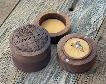 Walnut Wood Engagement Ring Box: Personalized Proposal Ring Holder
