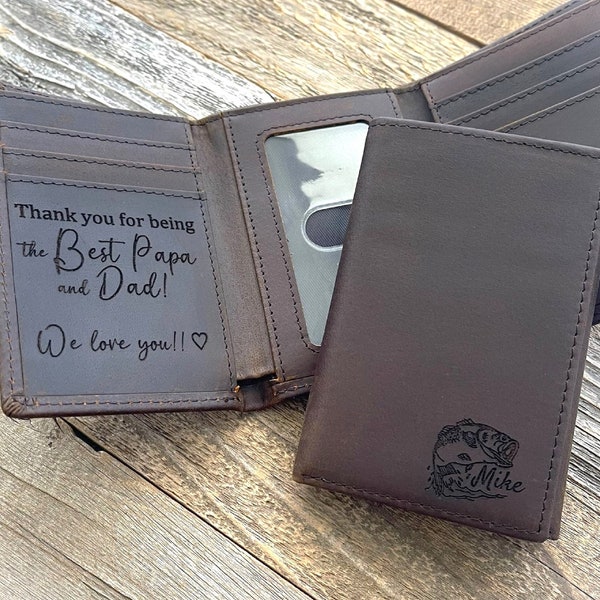 Portefeuille à trois volets en cuir personnalisé, cadeau de fête des pères pour lui, cadeau pour papa, cadeau pour mari