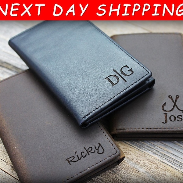 Personalized Leather Trifold Wallet, RFID Blocking, Fathers Day Gift