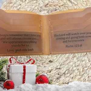 Personalized Leather Bifold Wallet: Engraved Dad Gift, Christmas gift for him, Husband gift