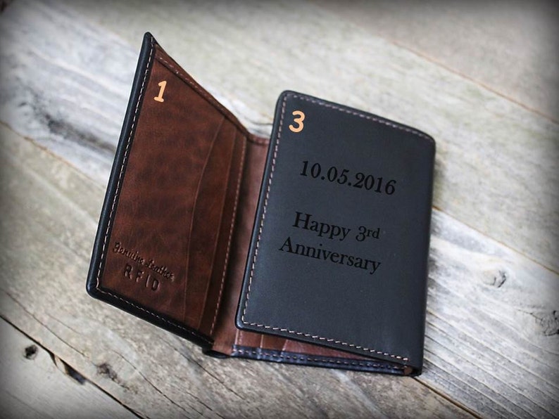 Personalized Mens Wallet Anniversary Gift Gift for Groom from Bride Leather Wallet -RFID Wallet BlkTof Gift for Man 9th Anniversary