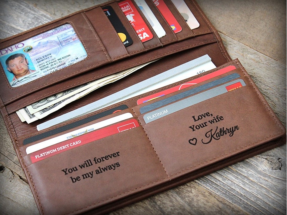 Dad Wallet Mens Long Leather Wallet Long Wallet Checkbook Etsy