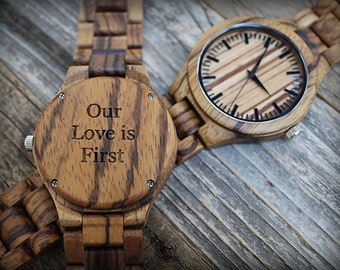 Regalo de padrinos de boda - Reloj de madera grabado para hombre - Regalo del día del padre - Regalo de marido - Regalo de novio - Reloj de madera para hombre - Regalo de hombre-Regalo de papá