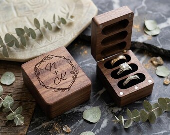 Caja de madera grabada para anillos de boda: soporte personalizado para anillos de propuesta