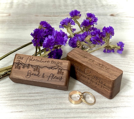 Wood Ring Box, Engraved Heirloom Ring Box for two Rings, Wedding Ceremony  Ring Bearer Box, Engagement Ring Storage Holder Gift, Double Ring